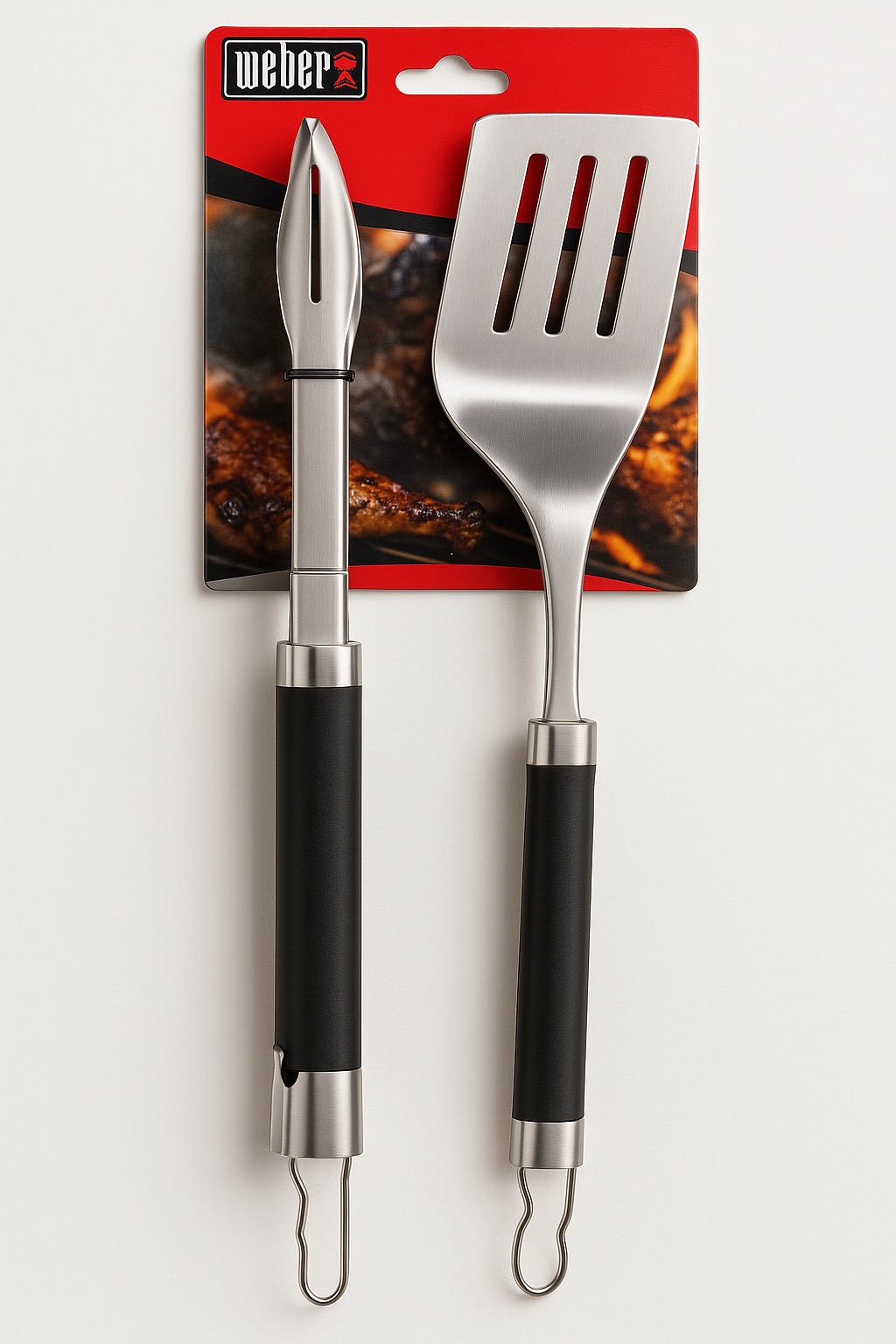 סט כלים לגריל Weber – מלקחיים ומרית עם ידיות שחורות