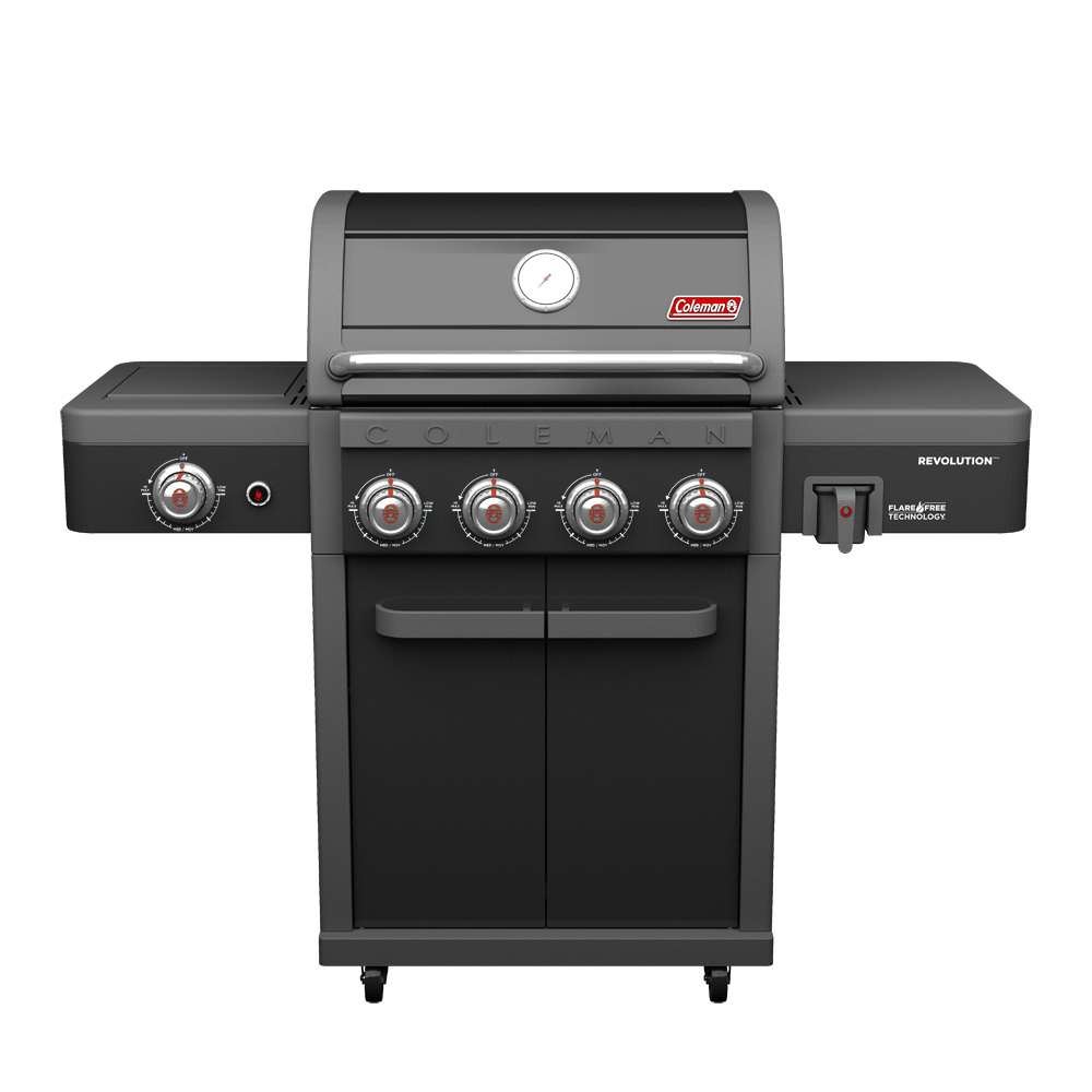 גריל גז Coleman Revolution – 4 מבערים + כירת צד, שחור , Flare-Free™ (מניעת התלקחויות)