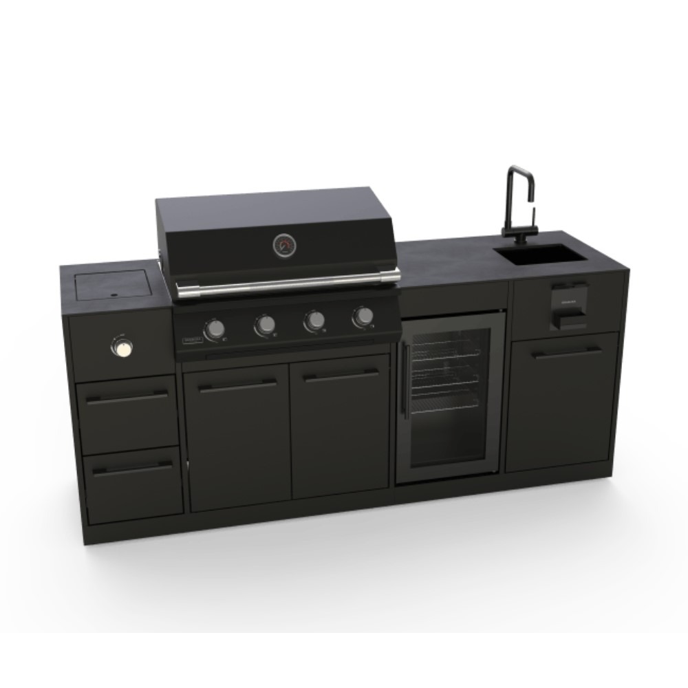 מטבח חוץ Brabura Lite Series 400 — כולל גריל, כיור, מקרר ויחידות אחסון