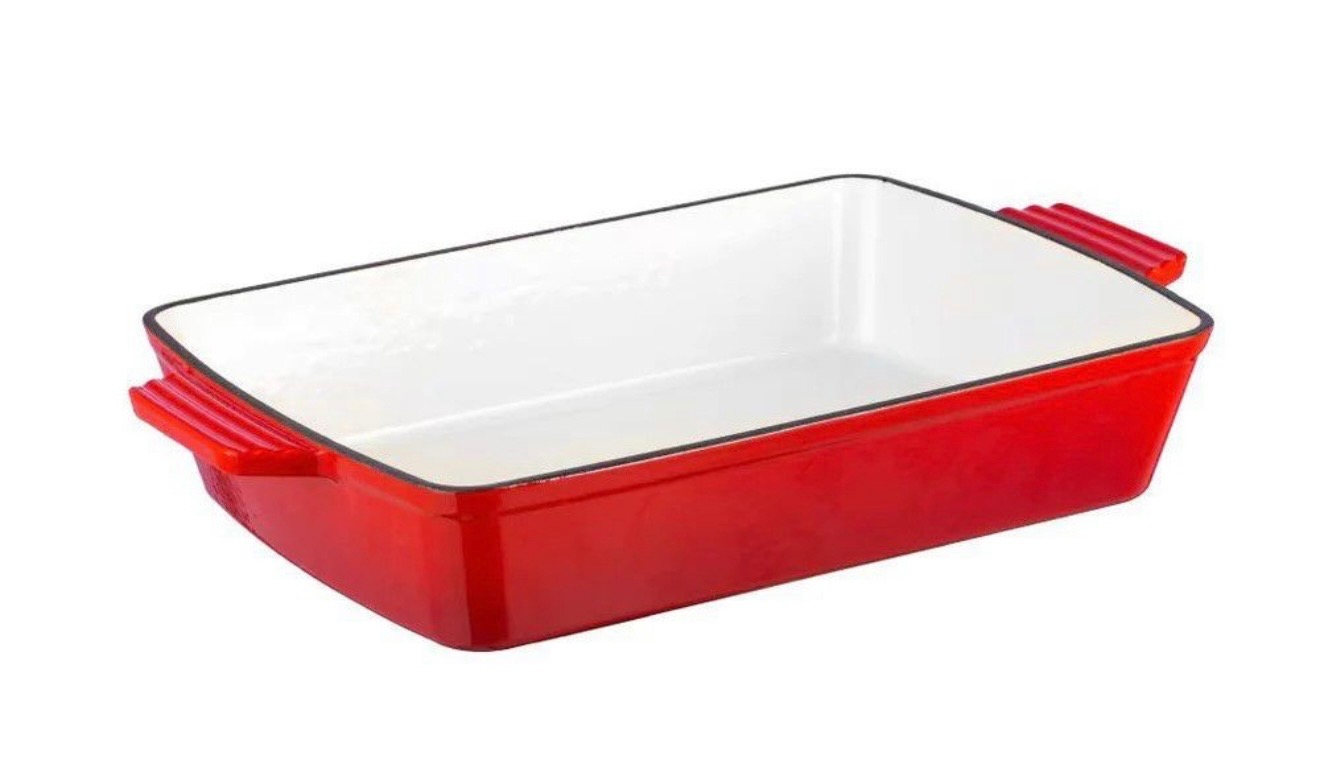 תבנית אמייל מלבנית עמוקה מברזל יצוק 33×23 ס"מ – כלי איכותי לתנור ולאפייה | Carne