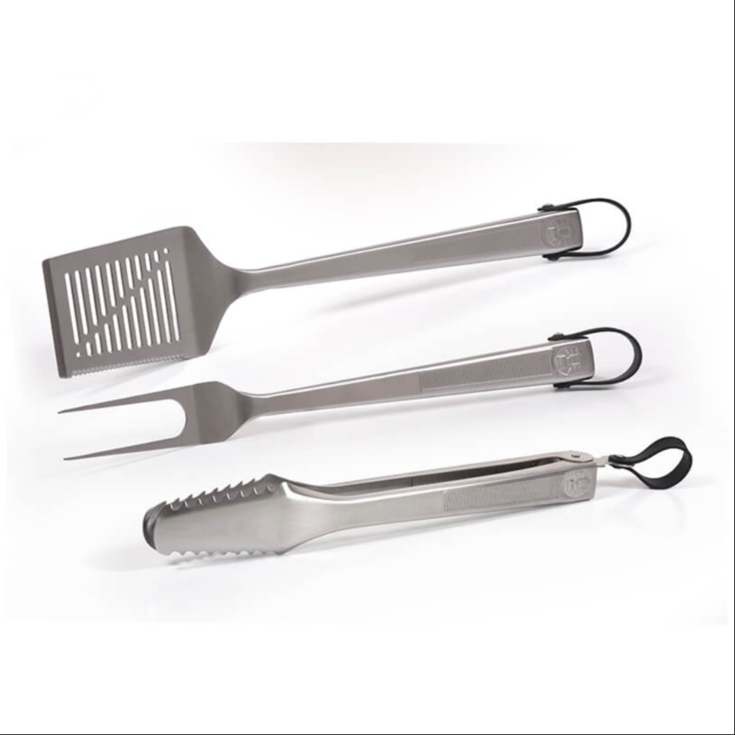 סט כלים פרימיום לגריל נירוסטה – מרית, מזלג ומלקחיים
