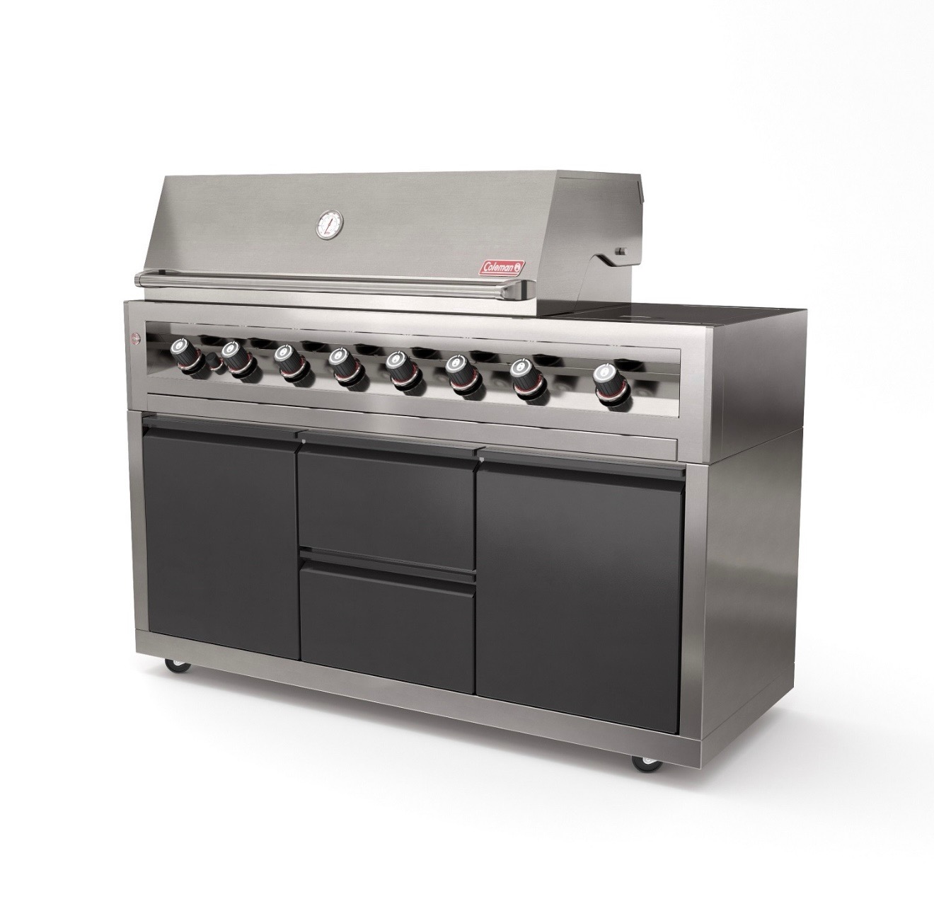 גריל גז Coleman Premiom עם 6 מבערים + כירת צד + מבער אחורי אינפרא אדום | נירוסטה 304 | חזיתות בצבע שחור