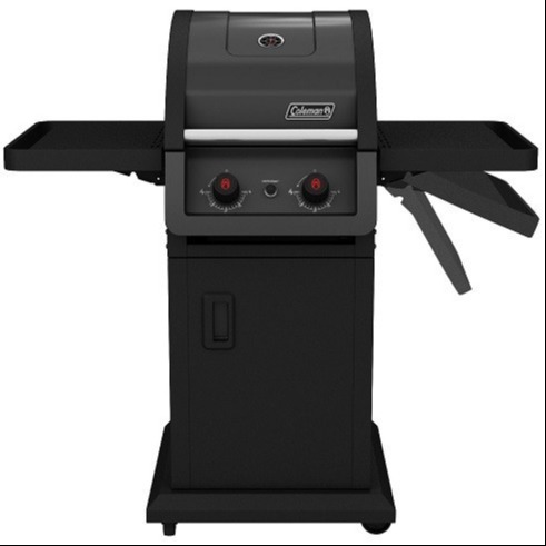 גריל גז Coleman Galaxy עם 2 מבערים בצבע שחור מגורגר ומדפים מתקפלים