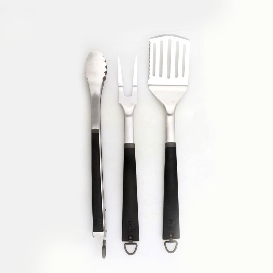 סט 3 כלים לגריל – מרית, מזלג ומלקחיים מנירוסטה איכותית | Coleman