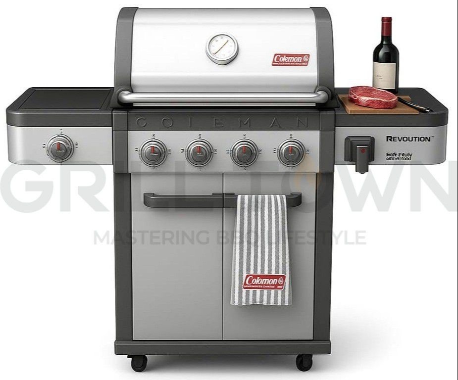 גריל גז Coleman Revolution 4 ארבעה מבערים + כירת צד, נירוסטה, Flare-Free™ (מניעת התלקחויות)